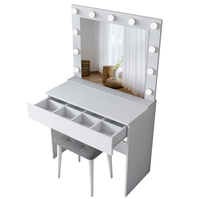 Hanah Home Mesa de Maquillaje Blanca con Espejo y Puf